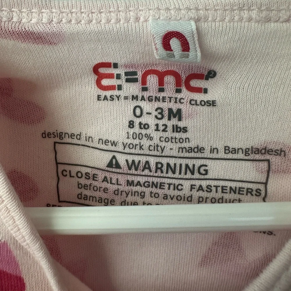 Easy Magnetic Close Pink Hearts Footie (Size 0-3 Months)